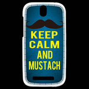 Coque HTC One SV Keep Calm and Mustach Bleu
