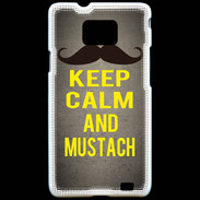 Coque Samsung Galaxy S2 Keep Calm and Mustach Gris