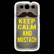 Coque Samsung Galaxy S3 Keep Calm and Mustach Gris