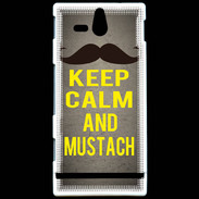 Coque Sony Xperia U Keep Calm and Mustach Gris