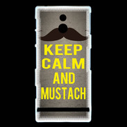 Coque Sony Xperia P Keep Calm and Mustach Gris