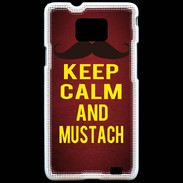 Coque Samsung Galaxy S2 Keep Calm and Mustach Rouge