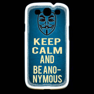 Coque Samsung Galaxy S3 Keep Calm and Be Anonymous Bleu