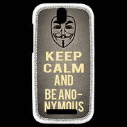 Coque HTC One SV Keep Calm and Be Anonymous Gris