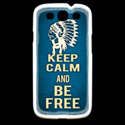 Coque Samsung Galaxy S3 Keep Calm and Be Free Bleu