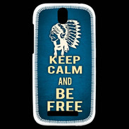 Coque HTC One SV Keep Calm and Be Free Bleu