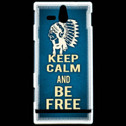 Coque Sony Xperia U Keep Calm and Be Free Bleu