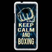 Coque HTC One Keep Calm and Boxing Bleu