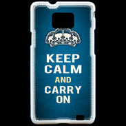 Coque Samsung Galaxy S2 Keep Calm and Carry on Bleu