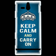 Coque Sony Xperia U Keep Calm and Carry on Bleu