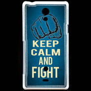 Coque Sony Xperia T Keep Calm and Fight Bleu