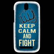 Coque HTC One SV Keep Calm and Fight Bleu