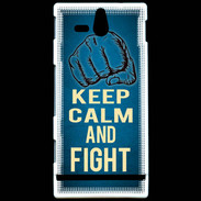 Coque Sony Xperia U Keep Calm and Fight Bleu