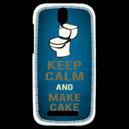 Coque HTC One SV Keep Calm and Make cake Bleu