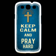 Coque Samsung Galaxy S3 Keep Calm and Pray Christian Bleu