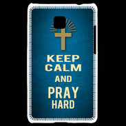 Coque LG Optimus L3 II Keep Calm and Pray Christian Bleu