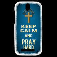 Coque HTC One SV Keep Calm and Pray Christian Bleu