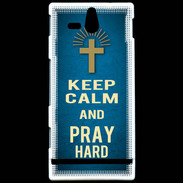 Coque Sony Xperia U Keep Calm and Pray Christian Bleu