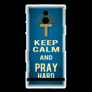 Coque Sony Xperia P Keep Calm and Pray Christian Bleu