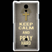 Coque Sony Xperia T Keep Calm and Pray Christian Gris