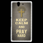 Coque Sony Xperia Z Keep Calm and Pray Christian Gris