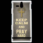 Coque Sony Xperia U Keep Calm and Pray Christian Gris