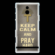 Coque Sony Xperia P Keep Calm and Pray Christian Gris
