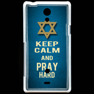 Coque Sony Xperia T Keep Calm and Pray jewish BLeu