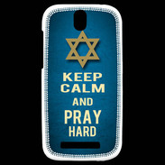 Coque HTC One SV Keep Calm and Pray jewish BLeu