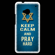 Coque HTC One Keep Calm and Pray jewish BLeu