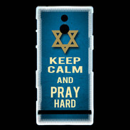 Coque Sony Xperia P Keep Calm and Pray jewish BLeu