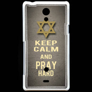 Coque Sony Xperia T Keep Calm and Pray jewish Gris