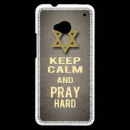 Coque HTC One Keep Calm and Pray jewish Gris