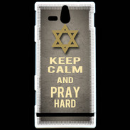 Coque Sony Xperia U Keep Calm and Pray jewish Gris