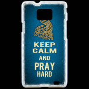 Coque Samsung Galaxy S2 Keep Calm and Pray Muslim Bleu