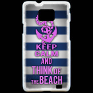 Coque Samsung Galaxy S2 Keep Calm and Think Beach Bleu