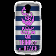 Coque Samsung Galaxy S4 Keep Calm and Think Beach Bleu