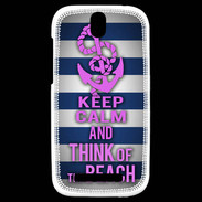 Coque HTC One SV Keep Calm and Think Beach Bleu