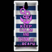 Coque Sony Xperia U Keep Calm and Think Beach Bleu