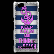 Coque Sony Xperia M Keep Calm and Think Beach Bleu
