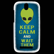 Coque HTC One SV Keep Calm and Wait Alien Bleu