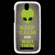 Coque HTC One SV Keep Calm and Wait Alien Gris