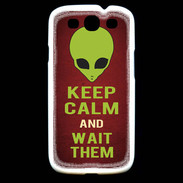 Coque Samsung Galaxy S3 Keep Calm and Wait Alien Rouge
