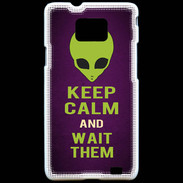 Coque Samsung Galaxy S2 Keep Calm and Wait Alien Violet