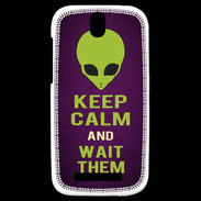 Coque HTC One SV Keep Calm and Wait Alien Violet