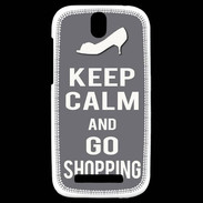 Coque HTC One SV Keep Calm Go Shopping Gris