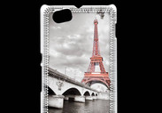 Coque Sony Xperia M Tour Eiffel rouge sur fond en noir et blanc