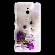 Coque Nokia Lumia 1320 Chiot blanc et fleur violette