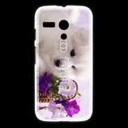 Coque Motorola G Chiot blanc et fleur violette