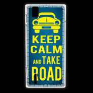 Coque Huawei Ascend P2 Keep Calm and Take o road 2 Bleu